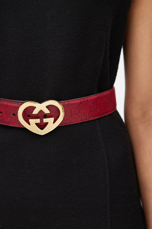 Gucci Red 
Gold Guccissima Heart Monogram Belt