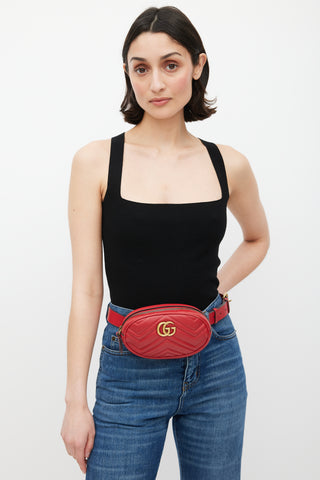 Gucci Red 
Gold Leather Marmont Belt Bag