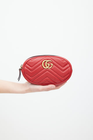 Gucci Red 
Gold Leather Marmont Belt Bag