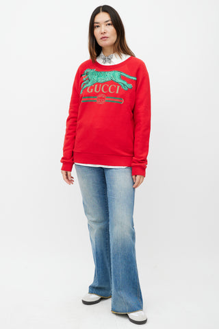 Gucci Red 
Green Embroidered Logo Sweatshirt