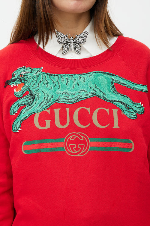 Gucci Red 
Green Embroidered Logo Sweatshirt