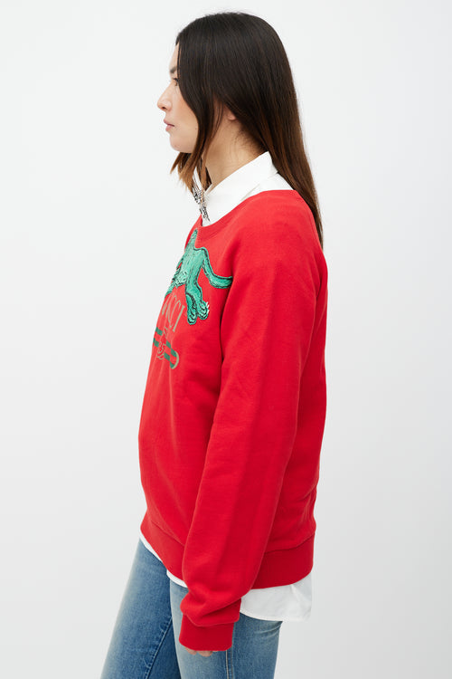 Gucci Red 
Green Embroidered Logo Sweatshirt