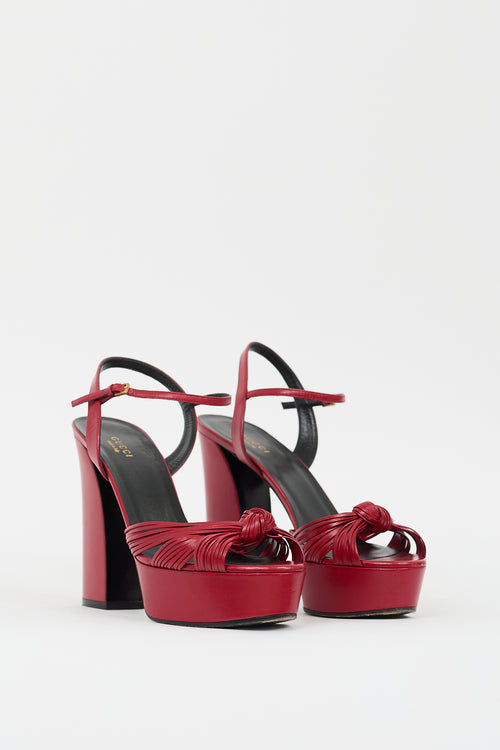 Gucci Red Leather Allie Knotted Platform Heel