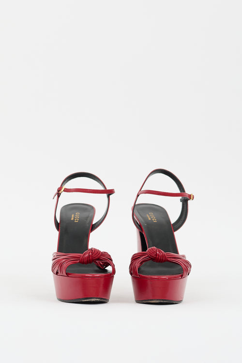 Gucci Red Leather Allie Knotted Platform Heel