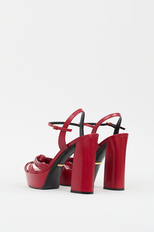 Gucci Red Leather Allie Knotted Platform Heel