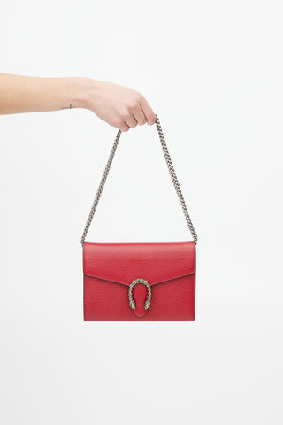 Gucci Red 
Silver Leather Mini Dionysus Crossbody Bag