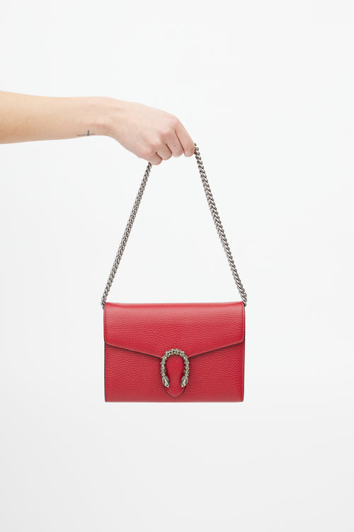 Gucci Red 
Silver Leather Mini Dionysus Crossbody Bag