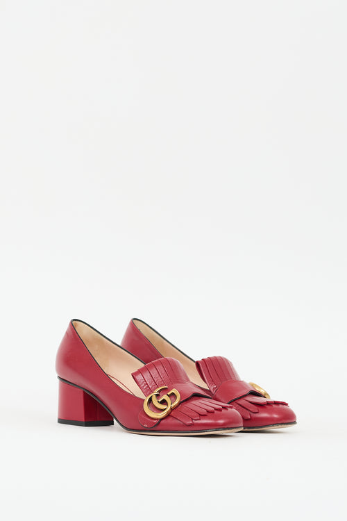 Gucci Red Leather Marmont Fringe GG Pump