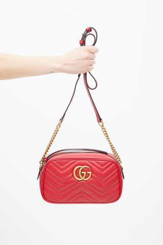 Gucci Red Matelassé GG Marmont Small Crossbody Bag