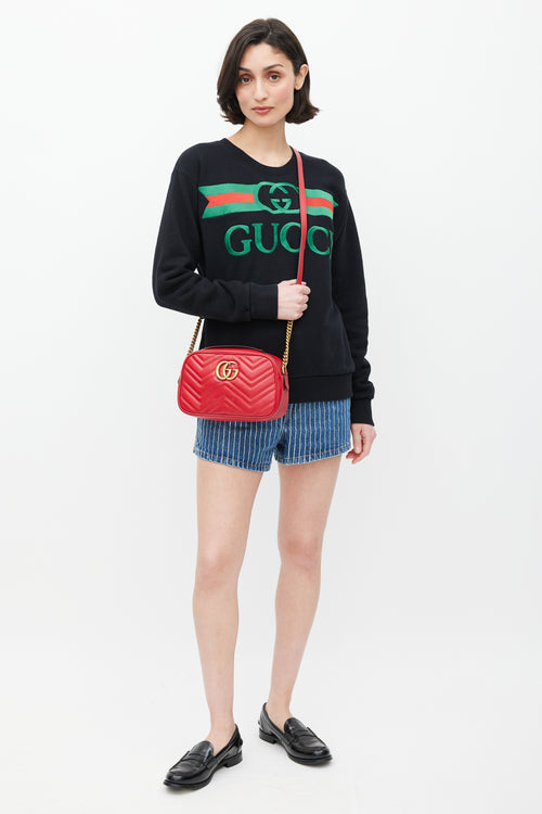 Gucci Red Matelassé GG Marmont Small Crossbody Bag