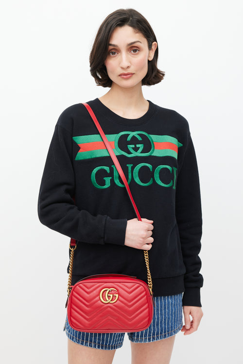 Gucci Red Matelassé GG Marmont Small Crossbody Bag