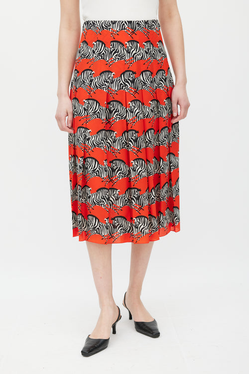 Gucci Red 
Multicolour Silk Pleated Skirt