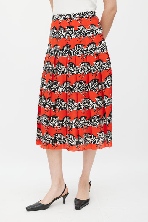 Gucci Red 
Multicolour Silk Pleated Skirt