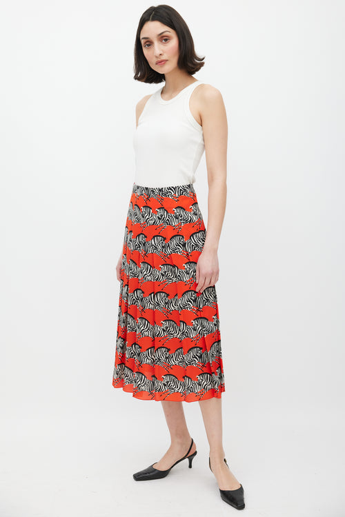 Gucci Red 
Multicolour Silk Pleated Skirt