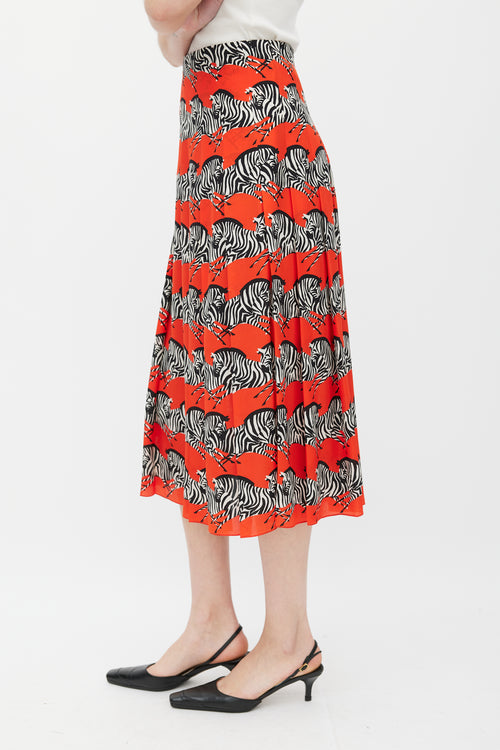 Gucci Red 
Multicolour Silk Pleated Skirt