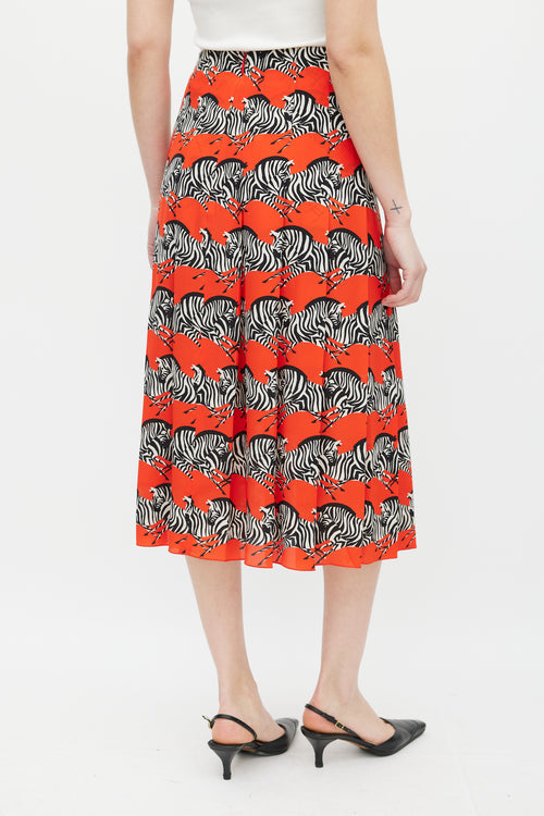 Gucci Red 
Multicolour Silk Pleated Skirt