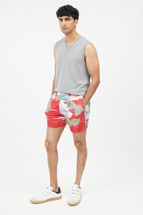 Gucci Red 
Multicolour Floral Silk Short