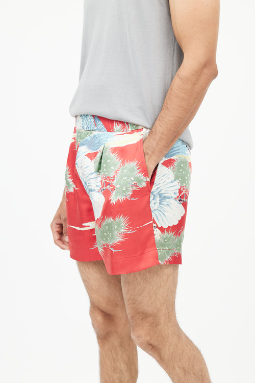 Gucci Red 
Multicolour Floral Silk Short