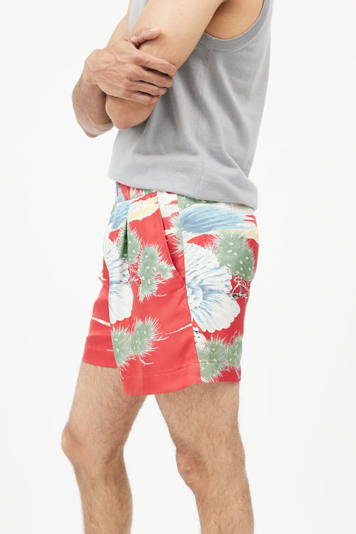 Gucci Red 
Multicolour Floral Silk Short