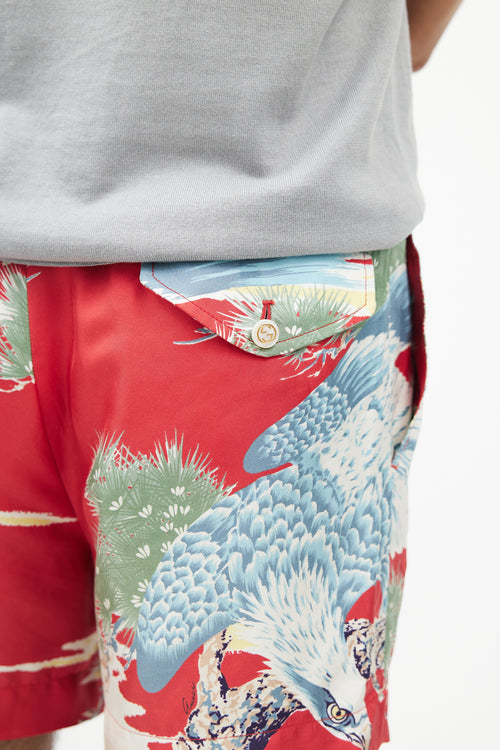 Gucci Red 
Multicolour Floral Silk Short