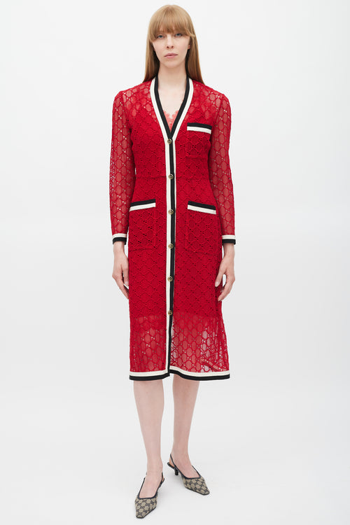 Gucci Red 
Multicolour GG Lace Dress