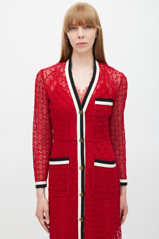 Gucci Red 
Multicolour GG Lace Dress