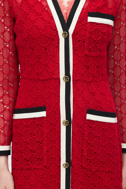 Gucci Red 
Multicolour GG Lace Dress