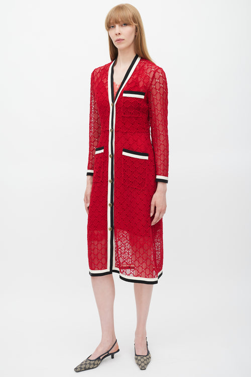 Gucci Red 
Multicolour GG Lace Dress