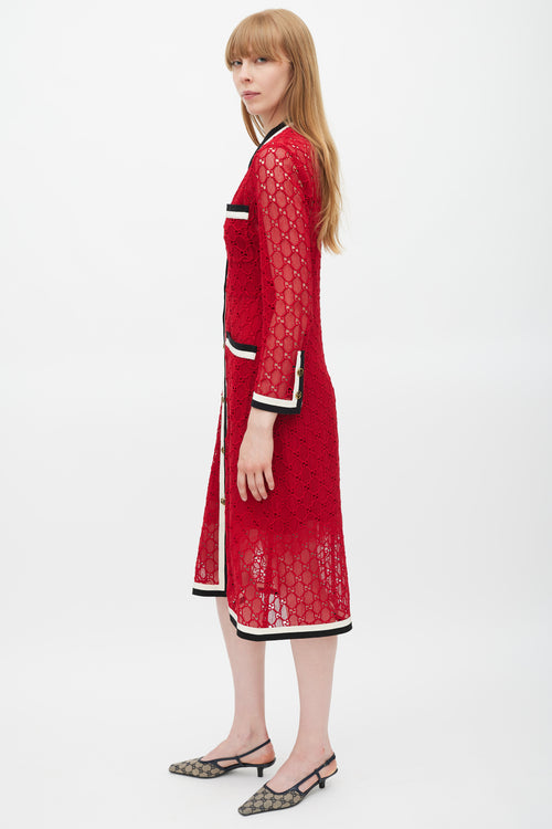 Gucci Red 
Multicolour GG Lace Dress