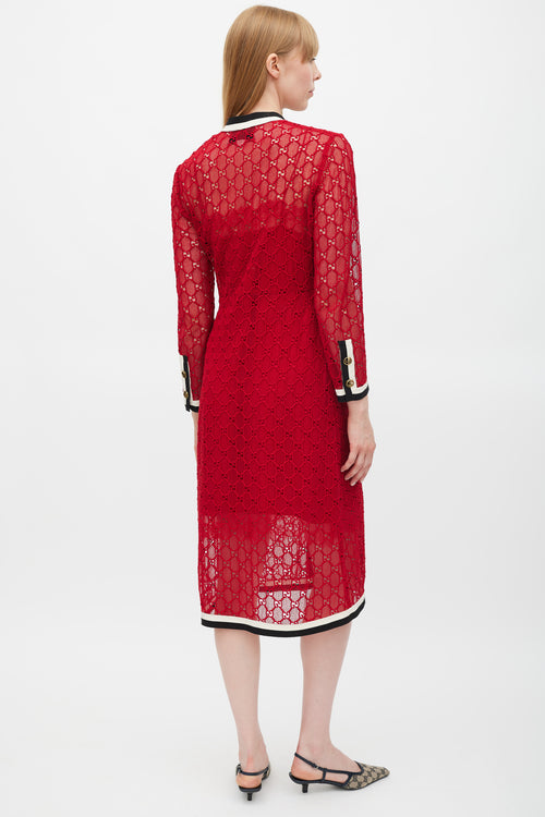 Gucci Red 
Multicolour GG Lace Dress