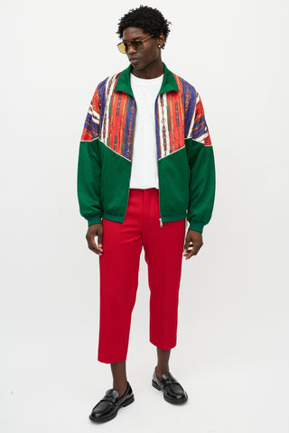 Gucci Red 
Multicolour Silk Horsebit Jacket