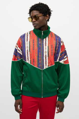 Gucci Red 
Multicolour Silk Horsebit Jacket