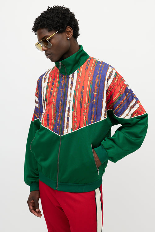 Gucci Red 
Multicolour Silk Horsebit Jacket