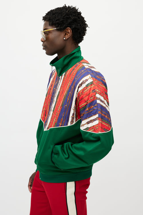 Gucci Red 
Multicolour Silk Horsebit Jacket