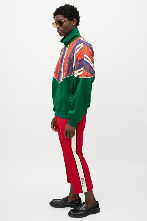 Gucci Red 
Multicolour Silk Horsebit Jacket