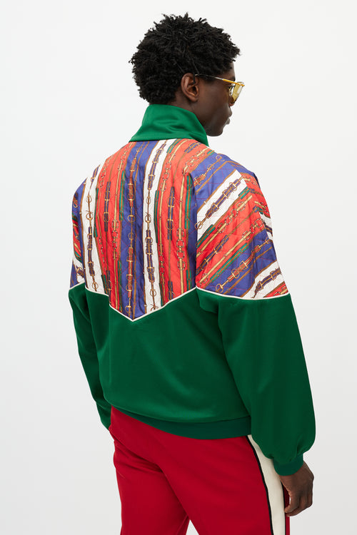 Gucci Red 
Multicolour Silk Horsebit Jacket