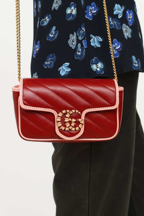 Gucci Red Super Mini Marmont Torchon Bag