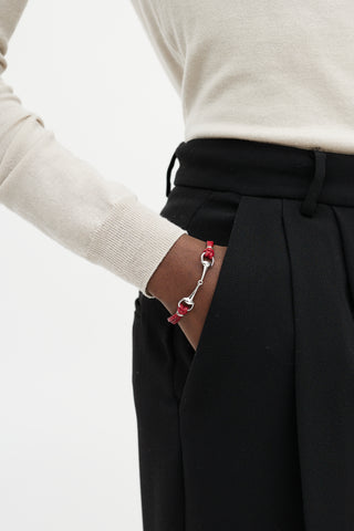 Gucci Red Leather 
Silver Bracelet