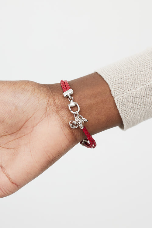 Gucci Red Leather 
Silver Bracelet