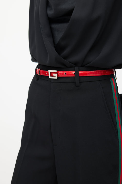 Gucci Red 
Silver Patent G Buckle Belt