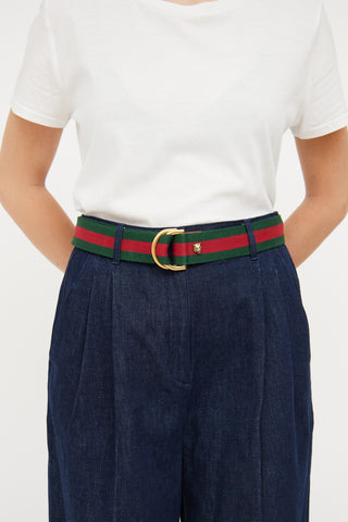 Gucci Red 
Green Striped Web Belt