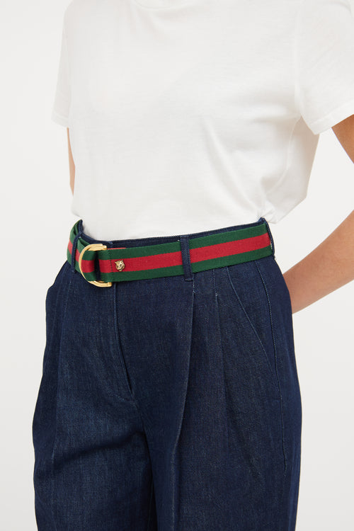 Gucci Red 
Green Striped Web Belt