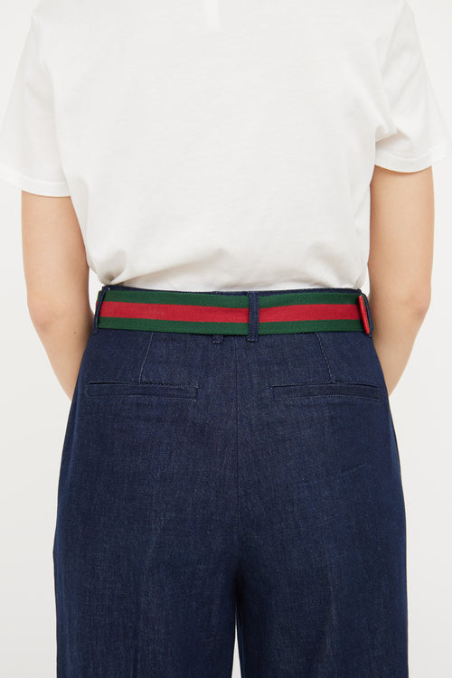 Gucci Red 
Green Striped Web Belt