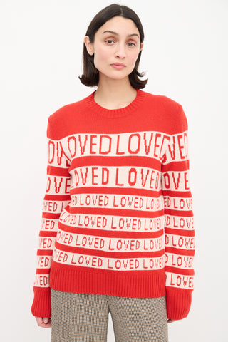 Gucci Red 
White Love Jacquard Sweater