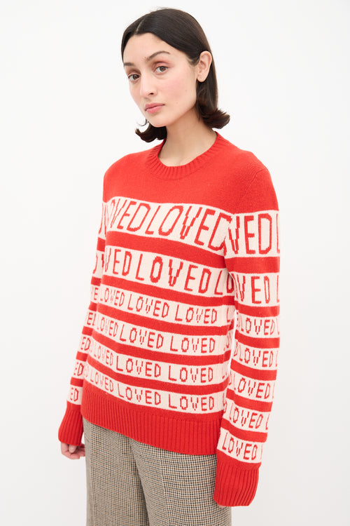 Gucci Red 
White Love Jacquard Sweater