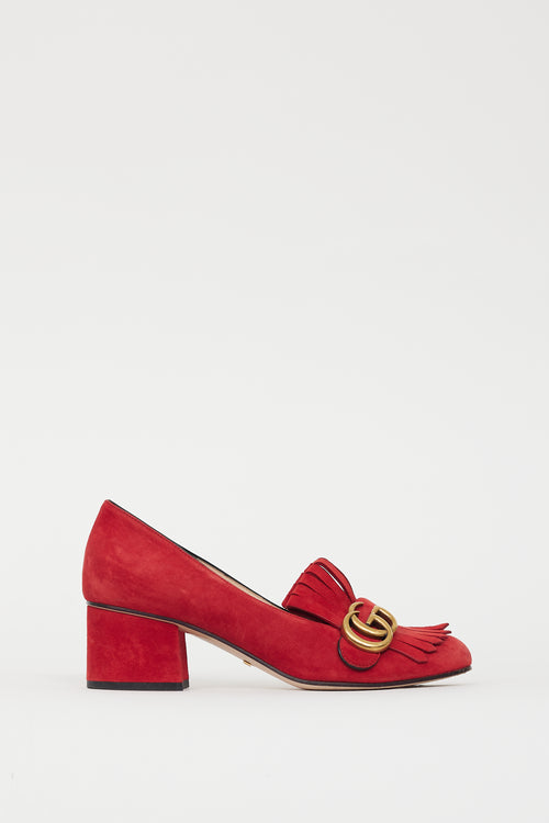 Gucci Red Suede Marmont Fringe GG Heel