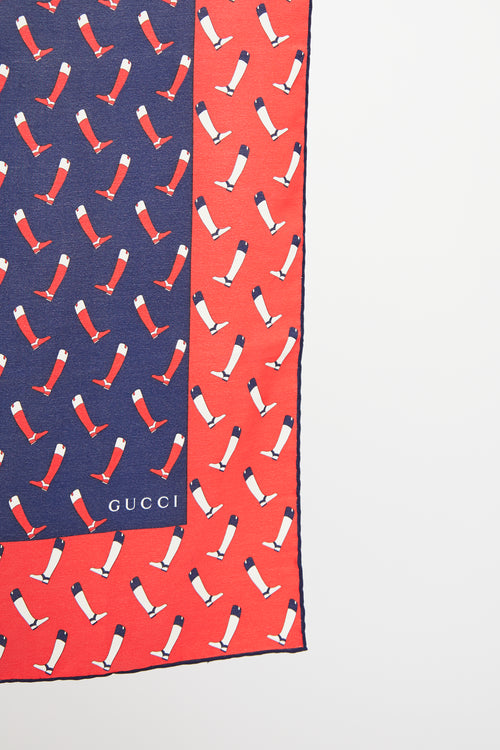 Gucci Red 
Navy Riding Boot Silk Scarf