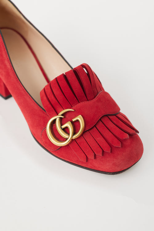 Gucci Red Suede Marmont Fringe GG Heel