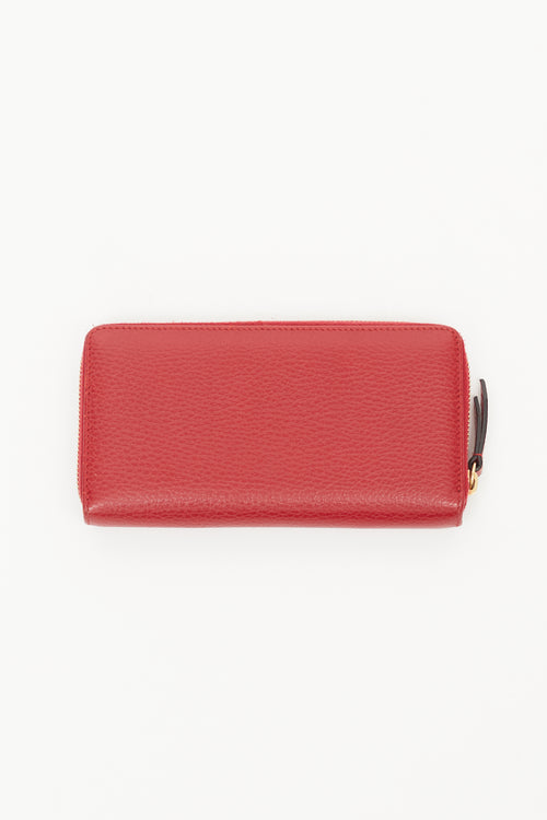 Gucci Red Zip Around Pebbled Leather Wallet