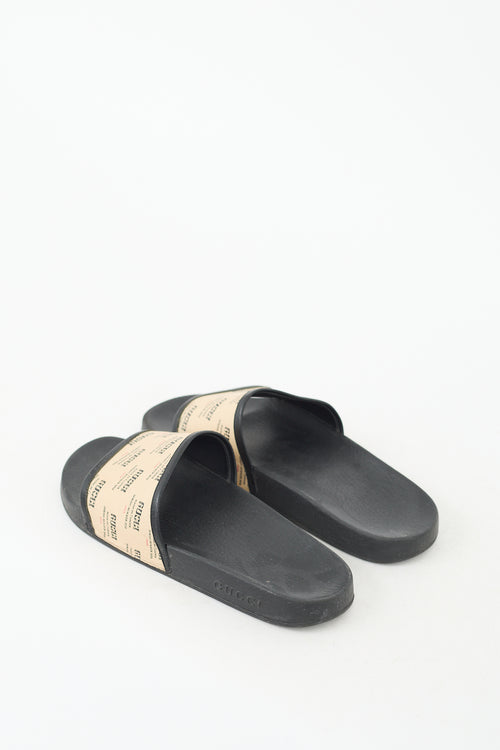 Gucci SS 2018 Beige 
Black Rubber Logo Slide